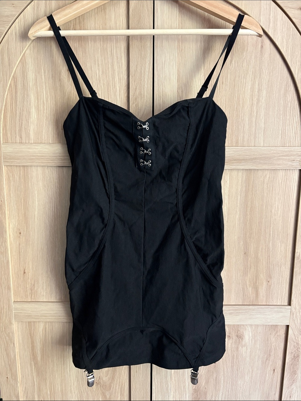 Sleek Black Mini Dress with Front Hook Detail